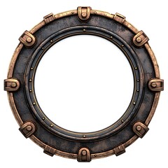 Round, metallic, steampunk porthole frame.