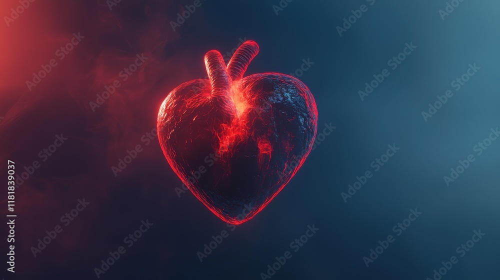 Poster abstract 3d glowing heart suspended in misty ether with ethereal light effects and mystical atmosphe