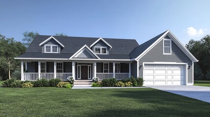 Detailed Photograph of the Front of a Stylish American Residence