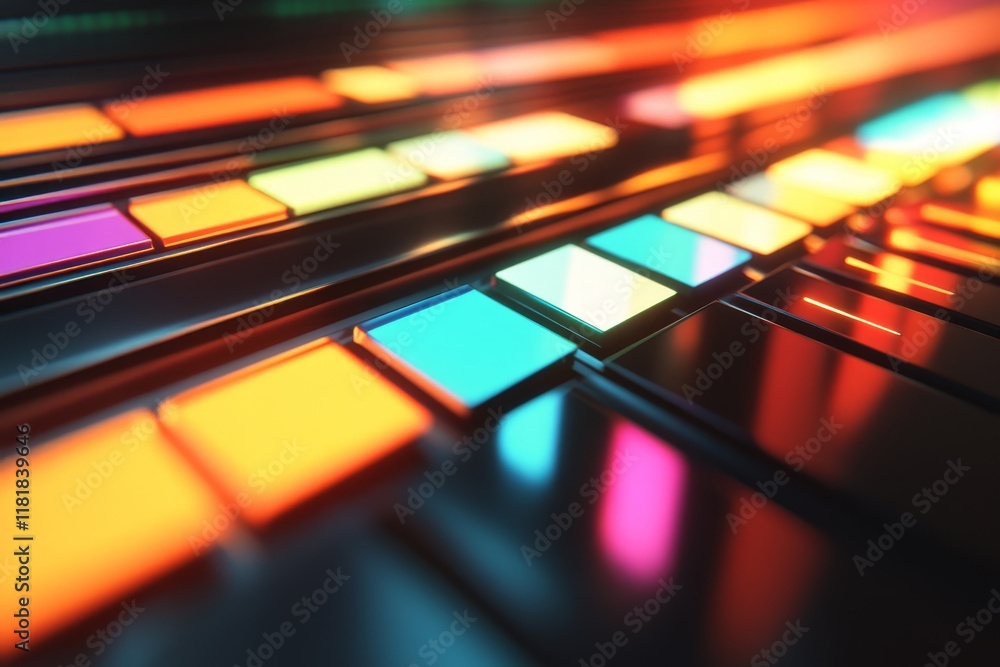 Poster vibrant abstract digital background with colorful neon rectangles in motion, perfect for technology 