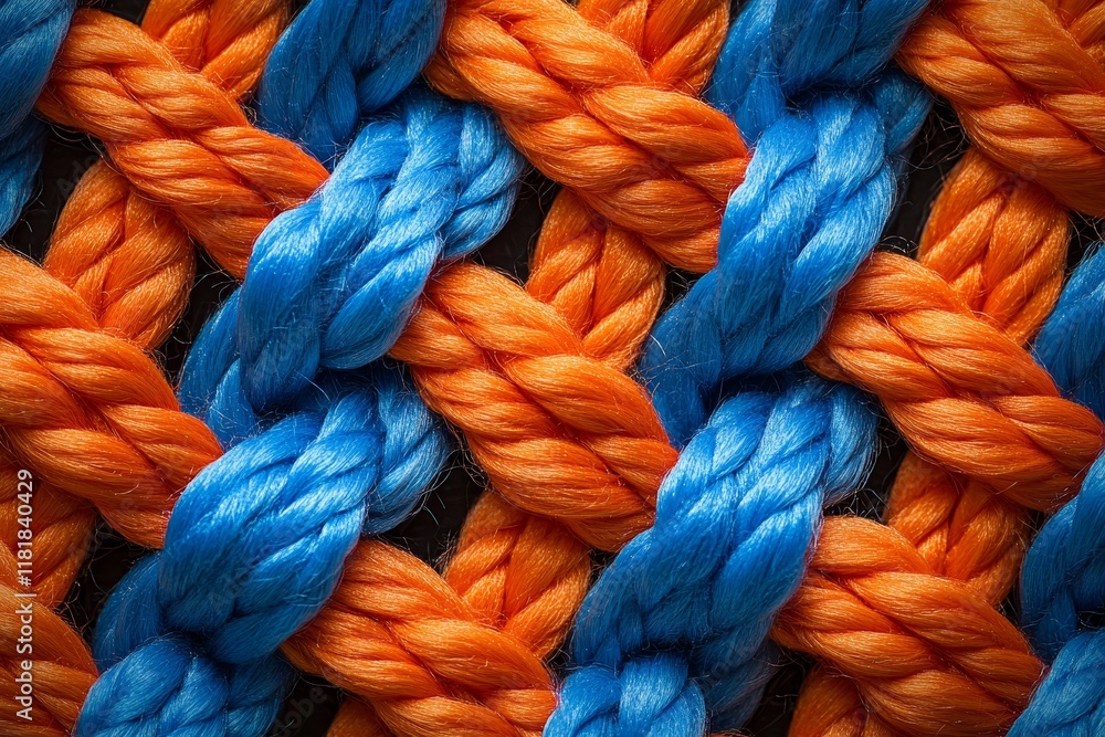 Poster vibrant blue and orange twisted rope pattern showcasing intricate weaving techniques perfect for vib