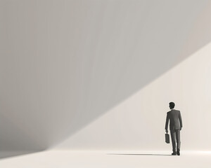 Obraz premium Minimalist Illustration of Businessman Walking into Light Symbolizing Vision and Success in Business World
