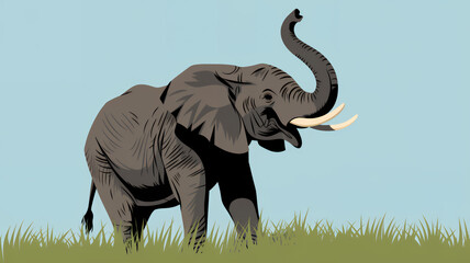 Obraz premium Elephant on the grass. Drawing cartoon style illustration of an African elephant.