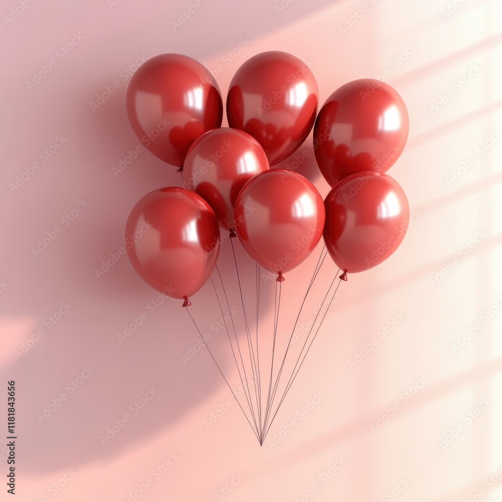 Poster close-up visualization of minimalistic balloons in a high-fidelity studio environment