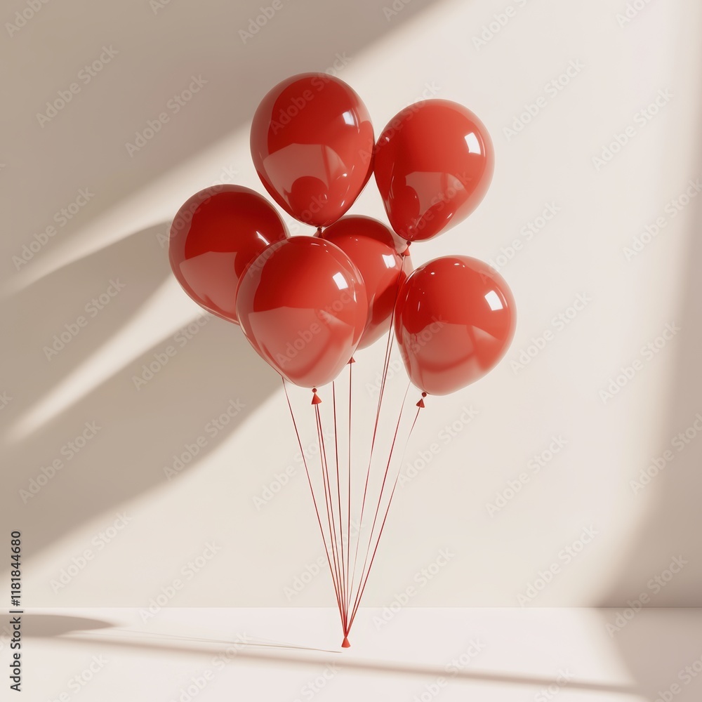 Poster artistic concept close-up of abstract red balloons in a minimalist studio setting