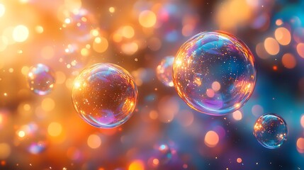 Illuminated Bubbles Float In A Colorful Abstract Setting