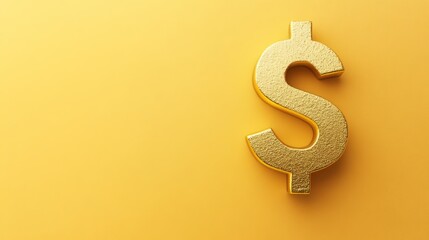 Large golden dollar sign laying on a plain yellow background representing concepts of finance, investment, mortgage, home buying and money
