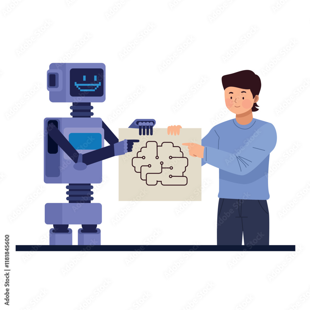 Poster man is working with artificial intelligence