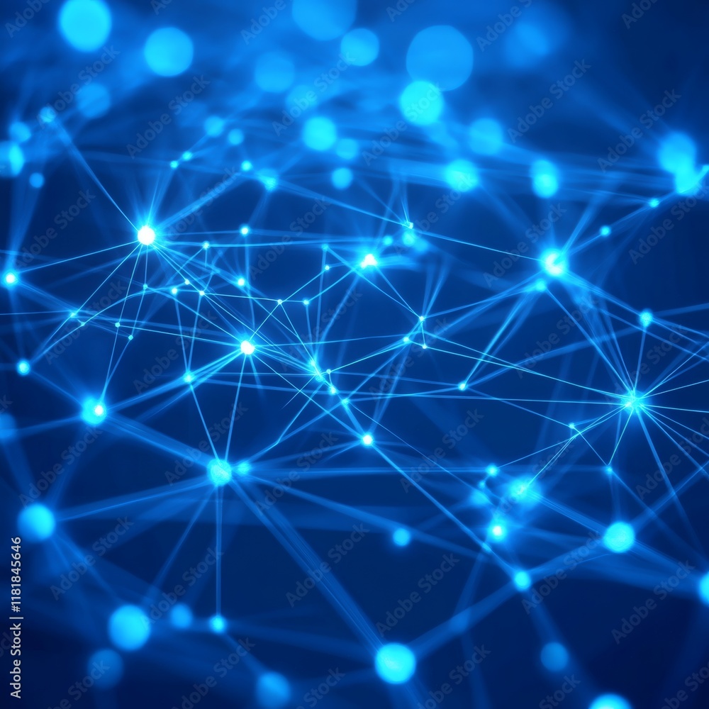 Poster digital data and network connection of human brain on blue background