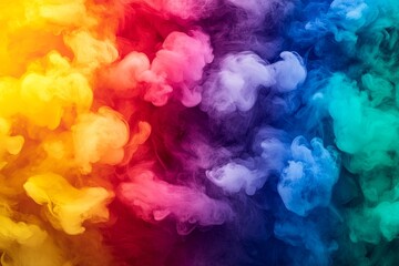 Fototapeta premium Vibrant Swirls of Colorful Smoke Creating a Dreamy Abstract Background of Red, Yellow, Pink, Blue, and Green Hues for Artistic and Creative Designs