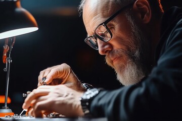 Expert craftsman restores vintage watch with precision in workshop