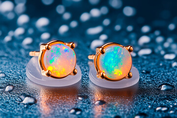 Pair of Opal Stud Earrings with Gold Settings