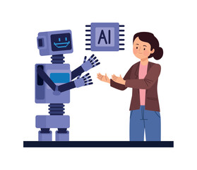 girl talking with robot