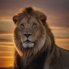 A lion silhouetted against a sunset with a minimal background.