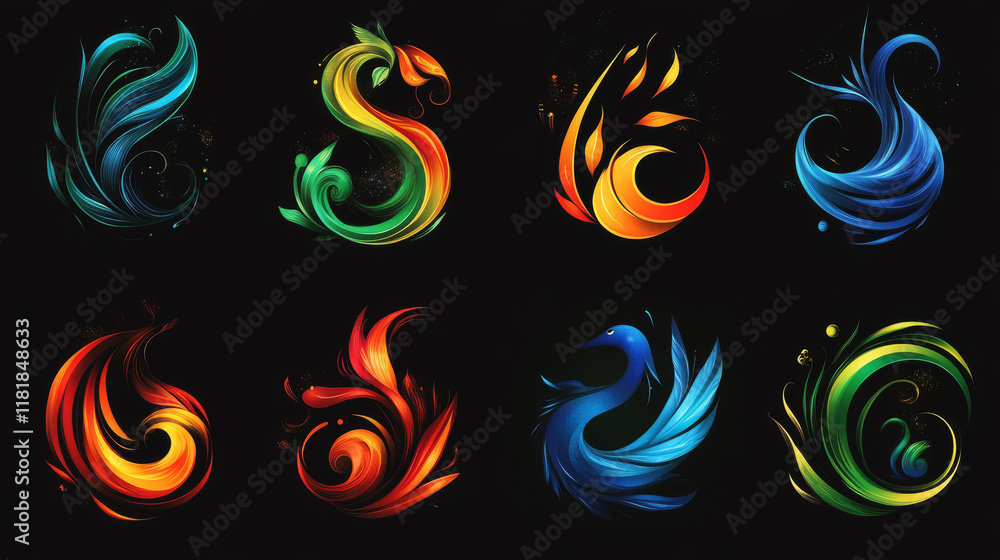 Poster set of abstract icons and symbols - also as emblem or signs template. jpeg version also available in