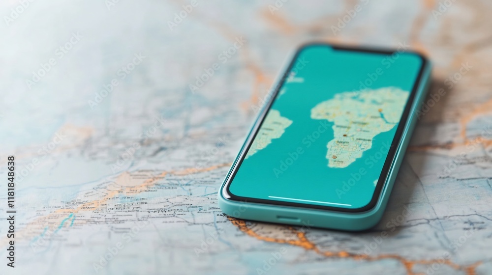 Poster modern travel app interface with maps and booking options