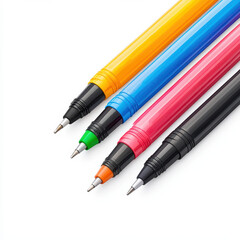 Colorful pens with vivid tones arranged neatly isolated design on white background