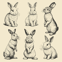 Bunny sketch. Sketched rabbit or hare retro etch, antique engraving easter rabbits pencil hand drawing vintage sitting bunnies cute haring animal ingenious vector illustration