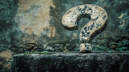 Stone question mark on weathered stone.