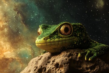 Gecko Gazes at Cosmos, Night Sky