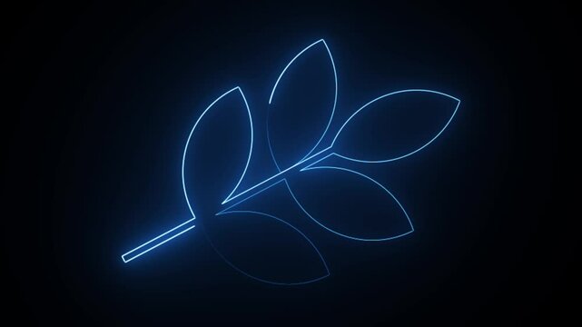 abstract Neon line Animated leaf icon on black background video.