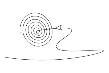 Target with arrow continuous one line drawing and business icon isolated outline flat illustration