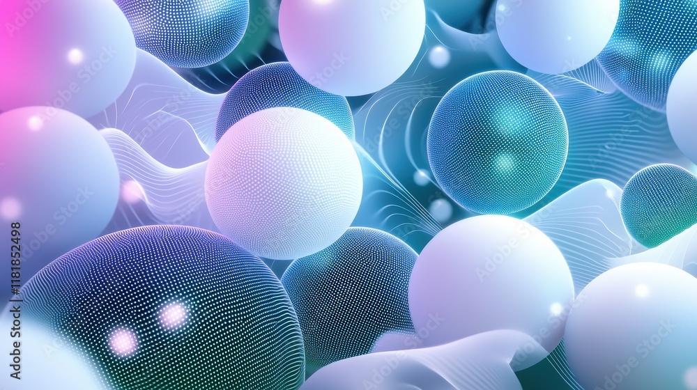 Poster dynamic geometric abstract composition with interconnected spheres digital art modern environment ar