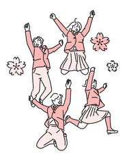 シンプル　イラスト　受験して合格を喜ぶ学生の男女