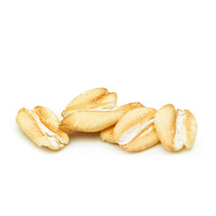 Oat flakes on a white background, macro