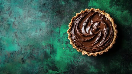 A Delectable Chocolate Tart on a Dark Green Background - A Culinary Masterpiece