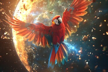 Scarlet Macaw Soars Through Space