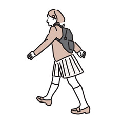 シンプル　イラスト　リュックを背負って登校する制服の女の子