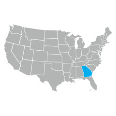 Fototapeta premium United states of America country - high detailed illustration map. Blank similar USA map isolated on white background. Vector template state Georgia.