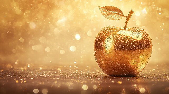 golden and shiny apple symbolizing knowledge, temptation, and prosperity, beautifully showcased with a radiant glow, representing the allure of temptation and the promise of success and abundance