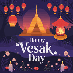 Golden Pagoda and Lanterns for Vesak Day Celebration