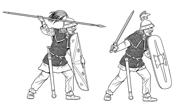 Gallic warriors on the attack. Ancient gallic warrior drawing.