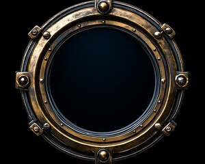 Vintage bronze porthole on black background.