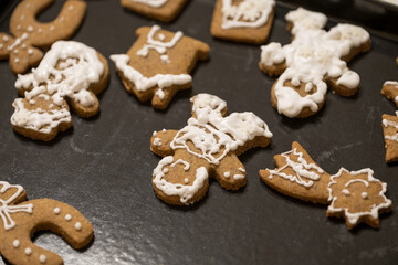 Baked and decorated gingerbread cookies.
