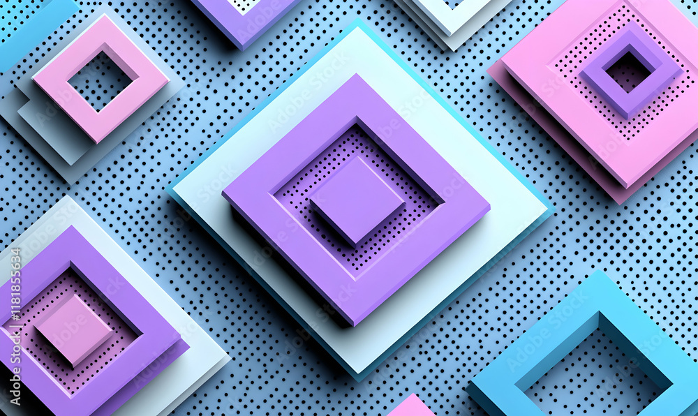 Poster abstract pastel geometric pattern of overlapping squares and diamonds on a dotted background. ideal 