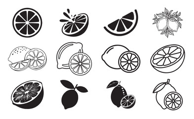 Lemon Silhouette Design Bundle, Lemon icon set.