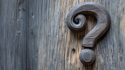 Wooden question mark on weathered wood background.
