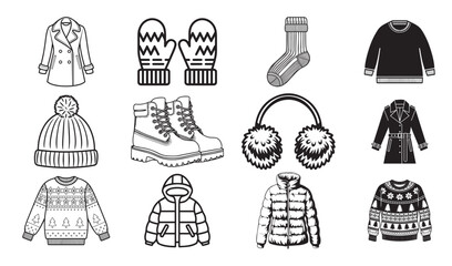 Winter Clothes Silhouette Design Bundle, Winter Clothes icon set.