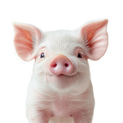A close-up of a piglet with large ears and a pink snout.