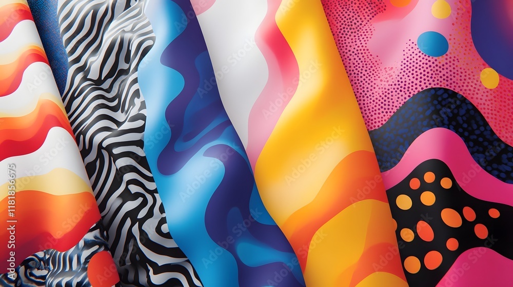 Poster fluid and vibrant abstract chromatic patterns with intense contrasts acid inspired digital artwork f
