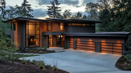 Fototapeta premium Front View of a Contemporary Home with Elegant Design Elements