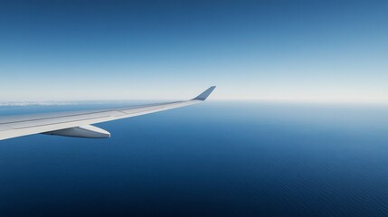 Obraz premium Plane wing view from cabin soaring over tranquil ocean scenery