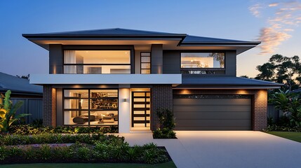 Fototapeta premium Front View of a Contemporary Home with Elegant Design Elements