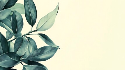 Lush green leaves on a branch, isolated on white background.