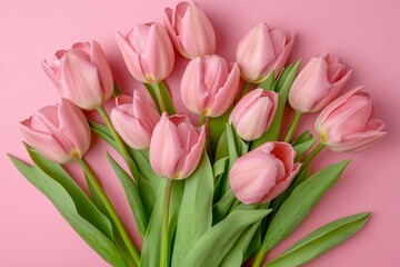 Fototapeta premium Background for Mother's Day or Women's Day. Pink tulips with copy space