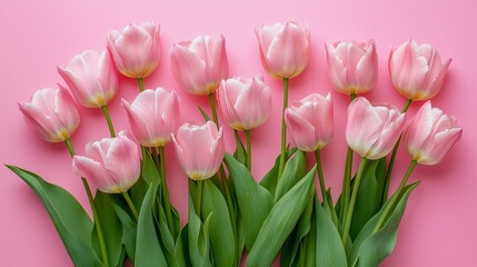 Fototapeta premium Background for Mother's Day or Women's Day. Pink tulips with copy space